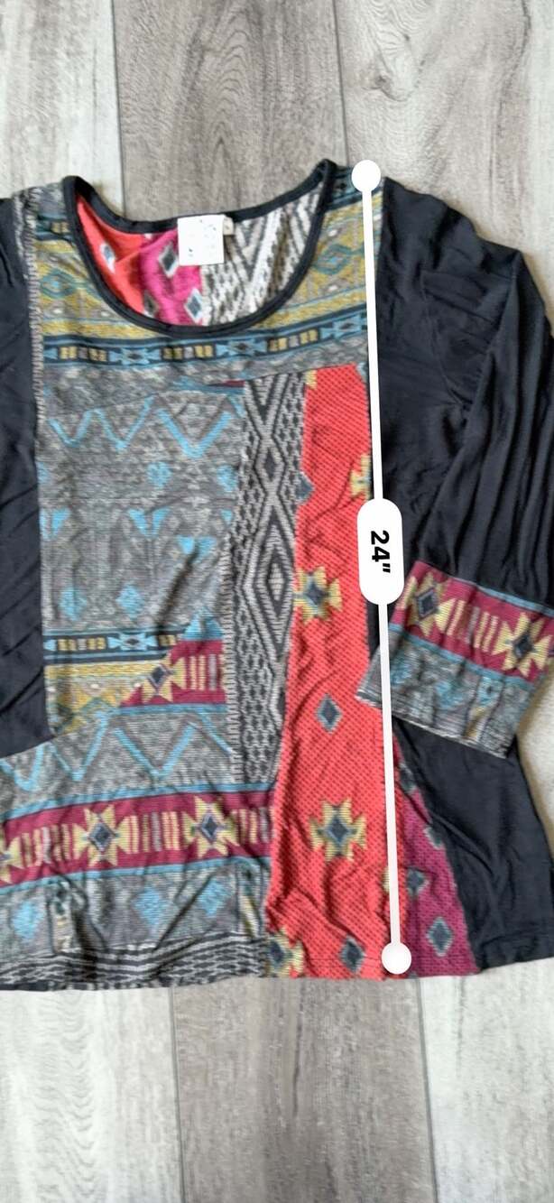 Parsley And Sage Boho Tunic Top Size M Black Multicolor Patchwork - Picture 4 of 6